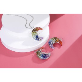 CrystalTears Chakra Crystal Necklace Tree of Life Wire Wrapped Moon Gemstone Pendant Resin Reiki Healing Quartz Crystal Stone Necklaces Jewelry for Women Gifts for Christmas