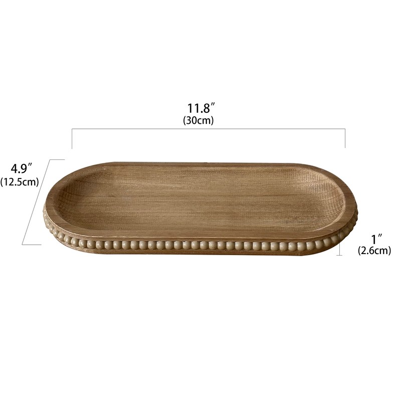 dwellington Wooden Farmhouse Decorative Tray, 11.8in Rustic Beaded Tray for