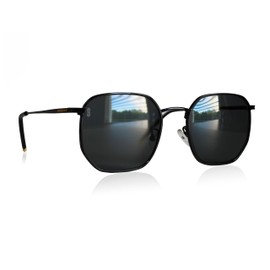 SIBERIAN 100% Real Glass Hexagonal Premium Sunglasses Standard 52mm Unisex UV400 Protection Non-Polarized (BLACK lenses/BLACK frame)