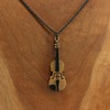 Violin Wood Carved Miniature Pendant Necklace