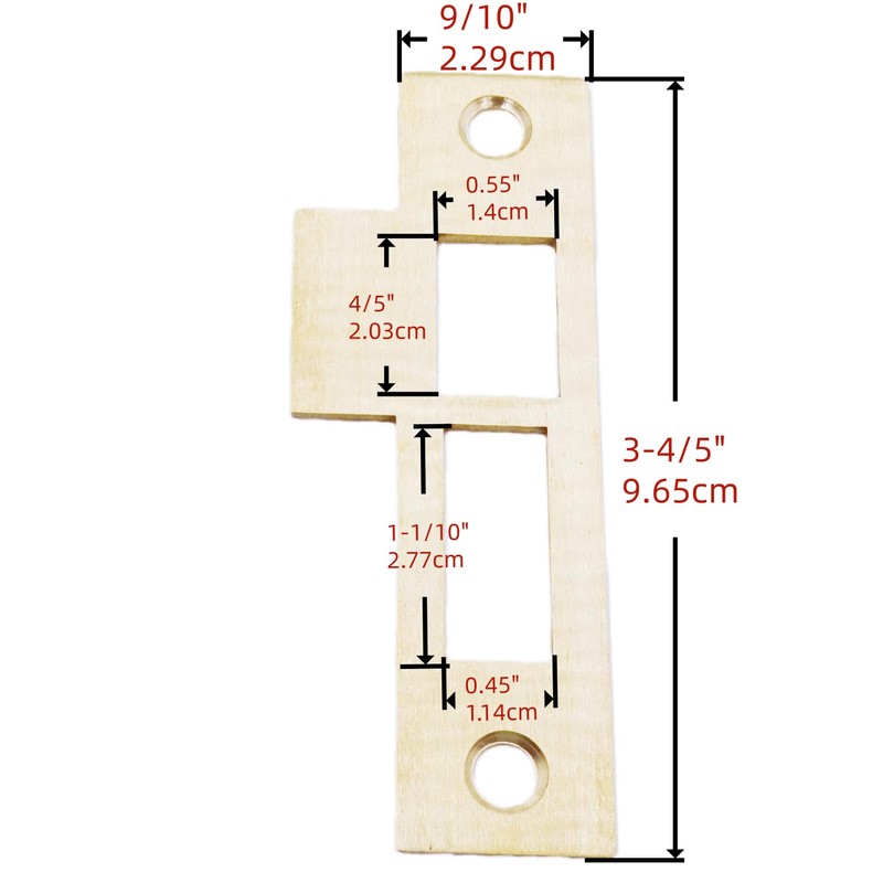 3-7/8" Brushed Brass Mortise Strike Plate, Solid Brass Door Latch