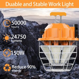 RIUVAO 150W LED Temporary Work Light 5000K Daylight 24750Lm Bright Construction Lights Portable Hanging Light IP65 Waterproof, Temp Lighting Indoor Mine Workshop High Bay Outdoor Jobsite