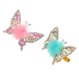Baluue 2pcs Butterfly Hair Clips Moving Wings Cute Rhinestone Decorative Barrettes for Girls Lightweight Hair Accessories Green and Pink for Parties and Weddings