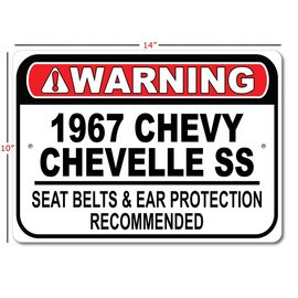 1967 67 Chevy Chevelle SS Seat Belt Recommended Fast Car Sign, Metal Garage Sign, Wall Decor, GM Car Sign - 10x14 inches