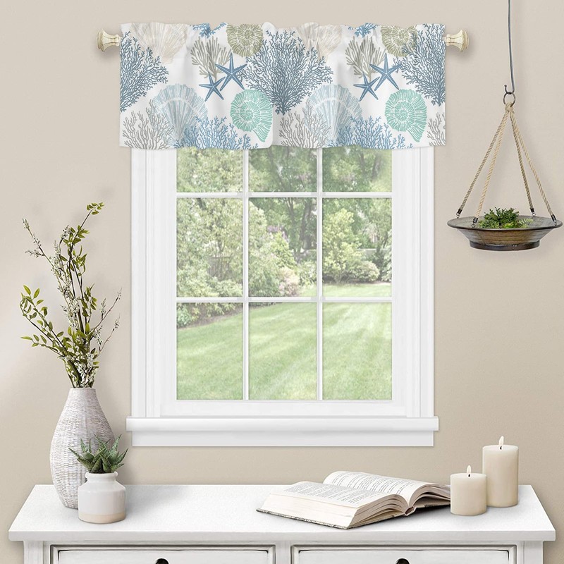 Coral Valance for Windows Starfish Seashell Curtains Valances Blue Ocean