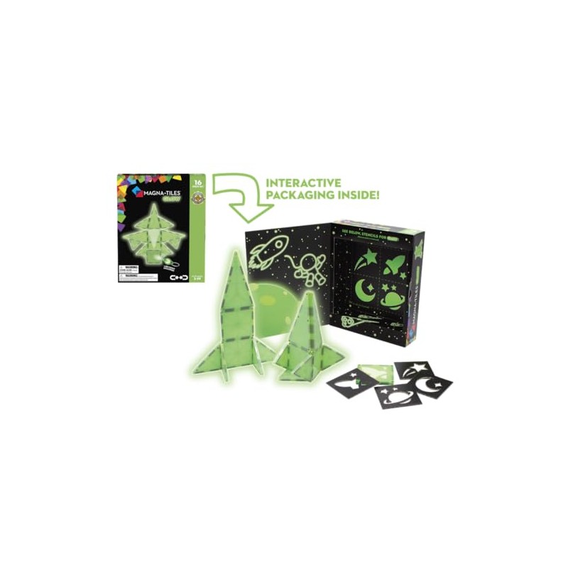 Magna-Tiles Glow - Juego de construcción magnética de 16 Piezas,