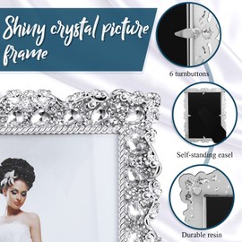 Yookeer 2 Pack 5 x 7 Inch Crystal Picture Frame Wedding Photo Frame Jewel Picture Frame with Rhinestones Photo Gift for Wedding Valentines Day Table Top Desktop Display (Silver)
