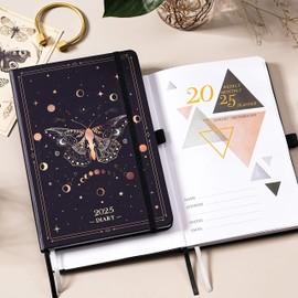 Diary 2025 - A5 Diary 2025 from January 2025 to December 2025, 2025 Diary Week to View, 21.5 x15.5 x1.5 cm, Golden Butterfly