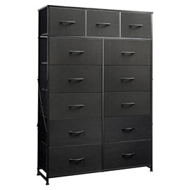 WLIVE Storage Organizer Unit with 13 Fabric Bins, Storage Drawers Organizer with Steel Frame, Tall Storage Tower Organizaton for Living Room, Hallway, Office, Charcoal Black