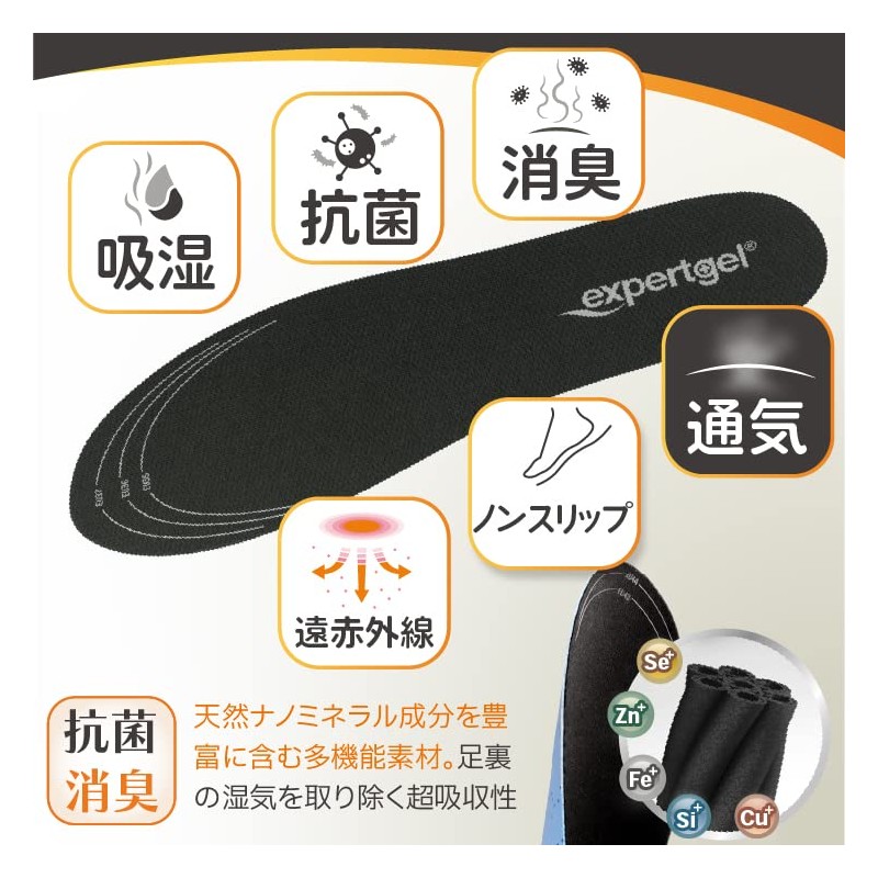 expertgel Ultra Thin Moisture Wicking Antibacterial Deodorizing Insoles for Men
