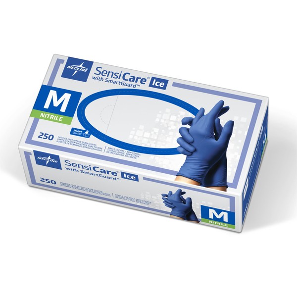 Medline SensiCare Ice Blue Nitrile Exam Gloves,Dark Blue Medium (Pack of 250)
