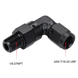 Podavelle 4AN Female Flare to 1/8 NPT Pipe Swivel 90 Degree Fitting Adapter Connector Aluminum Black