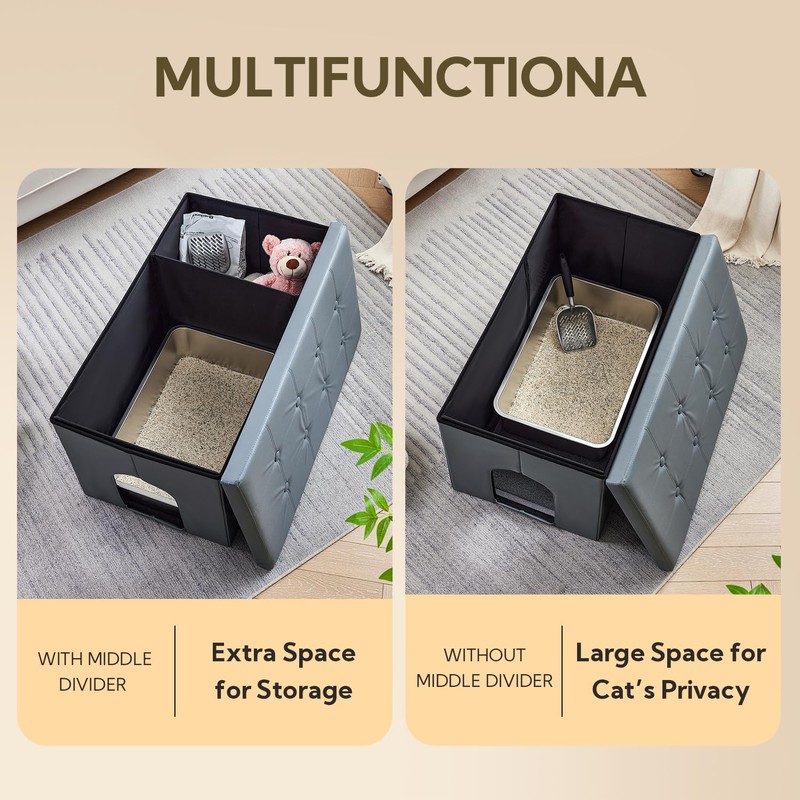 MEEXPAWS Cat Litter Box Enclosure Furniture Hidden, Cat Washroom Bench