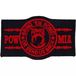 EEINC POW*MIA, BRING'EM HOME (RED&BLK) Embroidered Shoulder Patch (4-1/4") (1218)