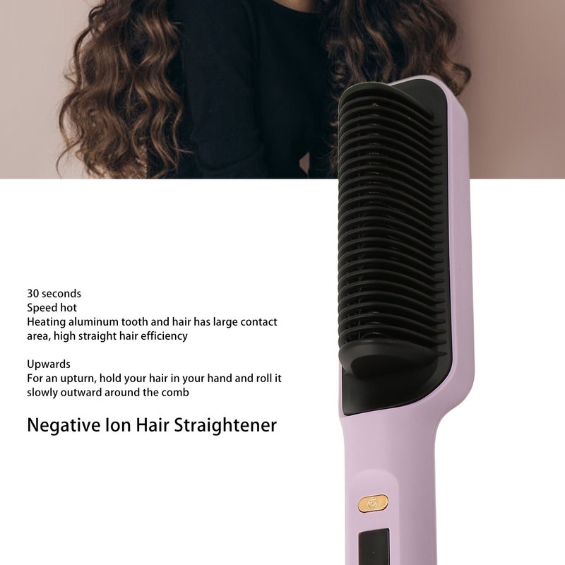 Negative Ion Hair Straightener Brush LCD Display Dual Use Heated