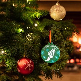 Gone for a Run Cross Country Round Ceramic Ornament | Cross Country Winged Foot