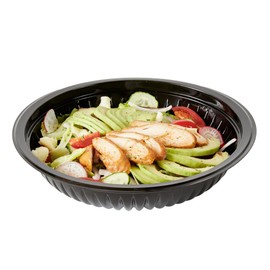 Restaurantware-RW Bse 34 Ounce Round Salad Bowls, 100 Disposable Serving Bowls - Microwavable, Suitable For Hot And Cold Food, Black Plastic Party Bowls, For Candies, Chips, Popcorn, And More