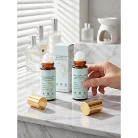 Castor Oil & Frankincense Roll On, Rose Quartz Roller Bottle, 100% Pure Organic Cold Pressed, Firms Skin Reduces Fine Lines, for Face Neck Eyebrows, 50ml/1.7 fl oz (1)