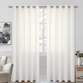 BGment Natural Linen Look Semi Sheer Curtains for Bedroom, Grommet Light Filtering Casual Textured Privacy Curtains for Living Room, 2 Panels (Each 60 x 84 Inch, Ivory Cream)