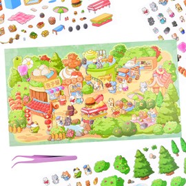 1 Sets Large 3D Sticker Scene 3D House Stickers with Tweezers Cute Animal Snack Street Scenes Make Your Own House Miniature Scene Stickers
