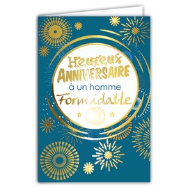Happy Birthday Card with a Great Man Firework Gold and Blue Stars Made in France
