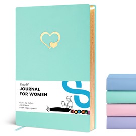 Koogel Cute Journal for Women, 5.7"x8.2" Light Green Lined Journals for Writing with Gold Hearts Cover Notebook Journal with Gold Edged 110 Sheets