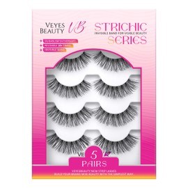 VEYESBEAUTY False Eyelashes Wispy Lashes Lightweight Natural Look Fluffy 3D Layered Volume Faux Mink Thin & Invisible Band Dreamy Lashes, Comfortable and Reusable, 5 Pairs