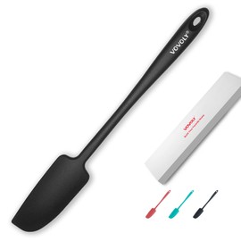 Vovoly Silicone Jar Spatula, Small Rubber Scraper, Spatulas Silicone Heat Resistant, Seamless,Non StIck Cookware 11.2 Inch, Black.