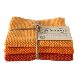 Solwang 3-Piece Danish Cotton Dishcloths in 100% Certified Organic Cotton Made in India (Orange Organic Combi)