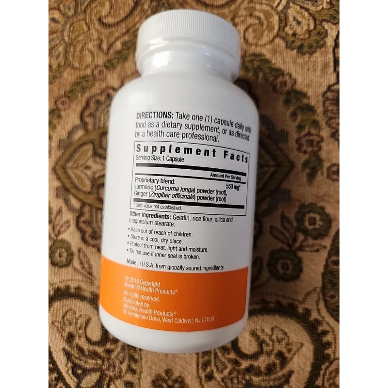 Windmill 1 Wellness Garden Turmeric w/Ginger Inflammatory &Digestion 90 Capsules