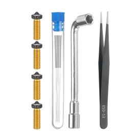 uxcell 3D Nozzles Kit, 4pcs 3D Printer Brass Nozzles 0.6mm, 5pcs Gold Nozzle Cleaning Needles, with a Socket Wrench and a Tweezer, for 1.75mm Ender3 Series
