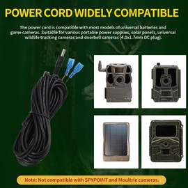 Trail Camera Battery Power Cable 15FT/4.6M DC External Power Cord for Tactacam Reveal Solar Panel Bank, Universal Wildlife Trail Game Cameras & Doorbell Cameras - 2 PCS
