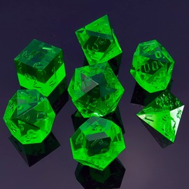 Bescon Crystal Clear (Unpainted) Sharp Edge DND Dice Set of 7, Razor Edged Polyhedral D&D Dice Set for Dungeons and Dragons Role Playing Games, Emerald Colour