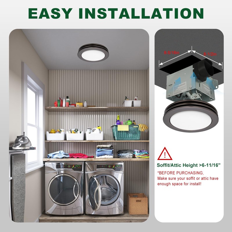 Akicon Bathroom Exhaust Fan with Light, 80 CFM 2 Sones