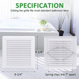 NOOTO C350GN Bathroom Ceiling Fan Grille with Springs for Wall-Mount Exhaust Fan or Bathroom Vent Fan Replacement 690 693 VC305C3N 695 Bathroom Fan Covers-8.75"x 9.125"White