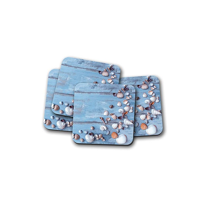 4 x Beautiful Sea Shells Coasters - Seaside Beach Holiday
