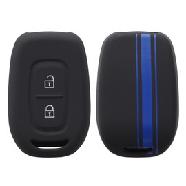 kwmobile Car Key Case Compatible with Renault Dacia 2-Button Radio Car Key Case - Key Cover Rally Stripes Sidelines Blue Black