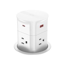ANNQUAN Automatic Pop Up Outlet for Countertop,20W USB-C Fast Charging Power Station,3.15" Kitchen Island Pop Up Electrical Outlet,4 Outlets,4 USB,Office Power Supply,6ft Cord(White)