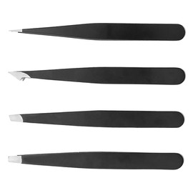 Baluue 1set Stainless Steel Salon Tweezers Precision Eyebrow Hair Removal Tools Portable Four Crafting and Beauty Includes and Pointed Tips Case