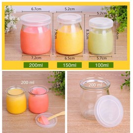 Dailydanny 6 Pcs Yogurt Pudding Jars Bottles With Plastic Lids Ideal for Jam, Honey, Wedding Favors, Shower Favors, Baby Foods (7 oz (200ml))