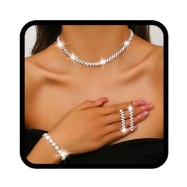 Reaky Rhinestone Necklace Sets Silver Bridal Jewelry Set Crystal Necklaces Wedding Accessories for Women(Pack of 3)