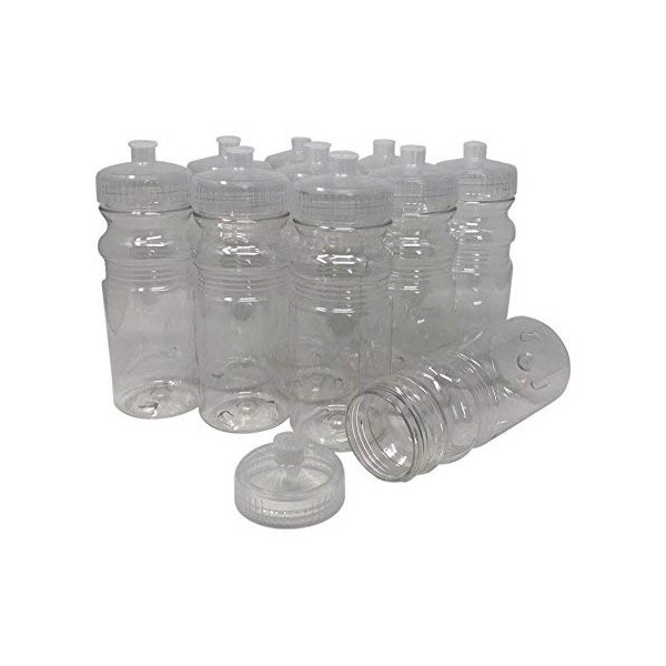 CSBD 20 Oz Sports Water Bottles, 10 Pack, Blank for Customized Branding, No BPA Food Grade Plastic for Fitness, Hiking, Cycling, or Gym Workouts, Made in USA (Clear, 10 Pack)