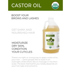 velona USDA Certified Organic Castor Oil - 64 fl oz | For Hair, Boost Eyelashes, Eyebrows | Cold pressed, Natural Oil, USP Grade | Hexane Free