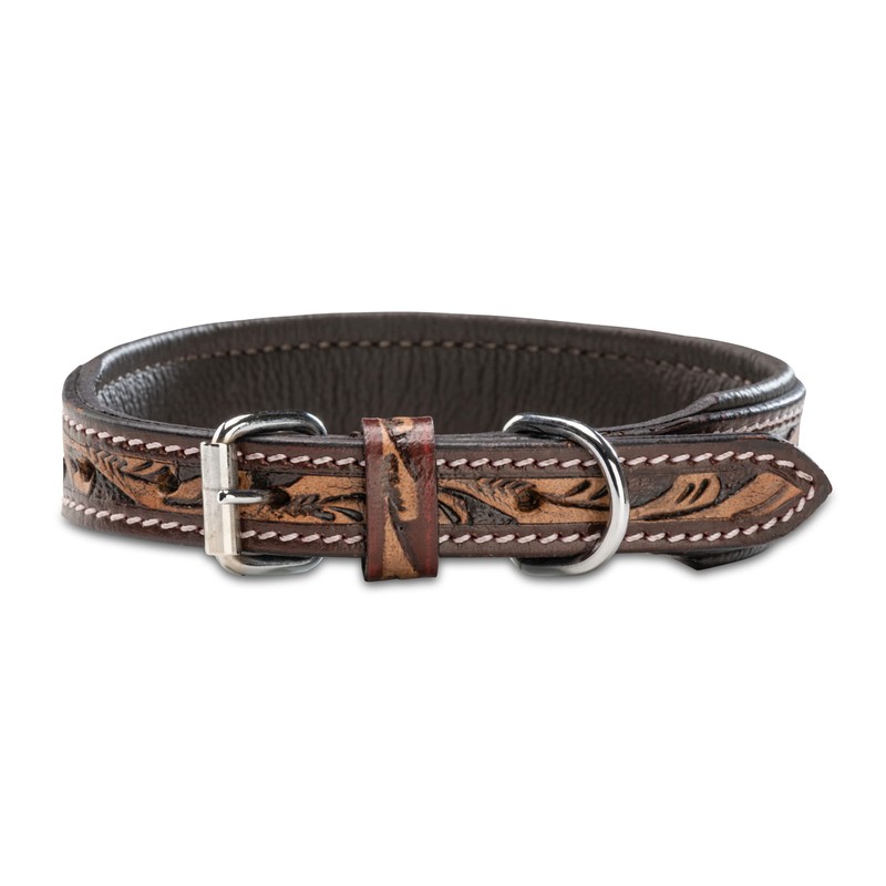 Unique Leather Dog Collar with Hand-Carved Stamping Patterns / Ornaments