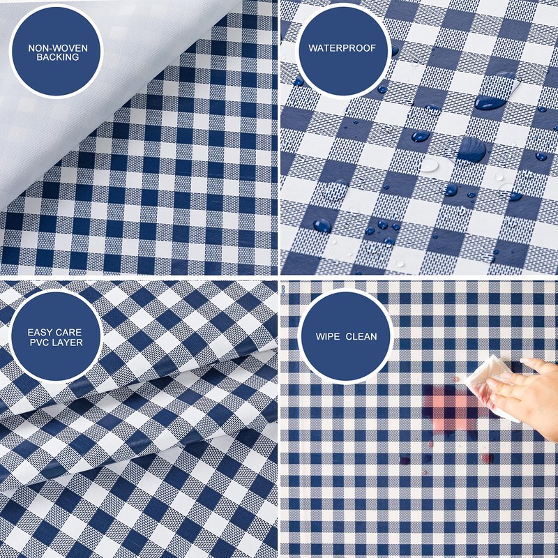 Oilcloth Tablecloth Washable Square 140 x 200 cm Checked Blue