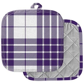 [Pack of 2] Pot Holders for Kitchen, Washable Heat Resistant Pot Holders, Hot Pads, Trivet for Cooking and Baking (Purple White Tartan Plaid Scottish)