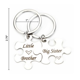 SHTALHST Big Sister Keychain,Little Brother Keychain,Sister Gift & Brother Gifts from Sister,Matching Keychain for Brother, Stainless Steel Key Rings for Birthdays, Holidays,Christmas, 2 Pcs