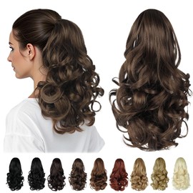 HEWEICSY Ponytail Extension, Clip on Ponytails for Women, 12" Claw Clip in Short Curly Wavy Pony Hair Extension for Women - Brown
