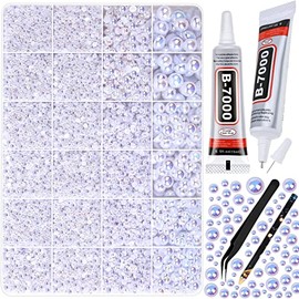 12900 piezas de media perla con pegamento de diamantes de imitación, abalorio de perlas planas blancas AB tamaño surtido 3/4/5/6/8/10 mm, perlas redondas para maquillaje, ropa de uñas, zapatos,