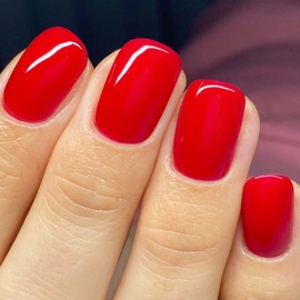 Red Press on Nails Short Square Fake Nails 4th of July Nails Press ons with Solid Color Design Reusable Artificial Nail Glossy Full Cover Stick on Nails for Women Manicure 24Pcs